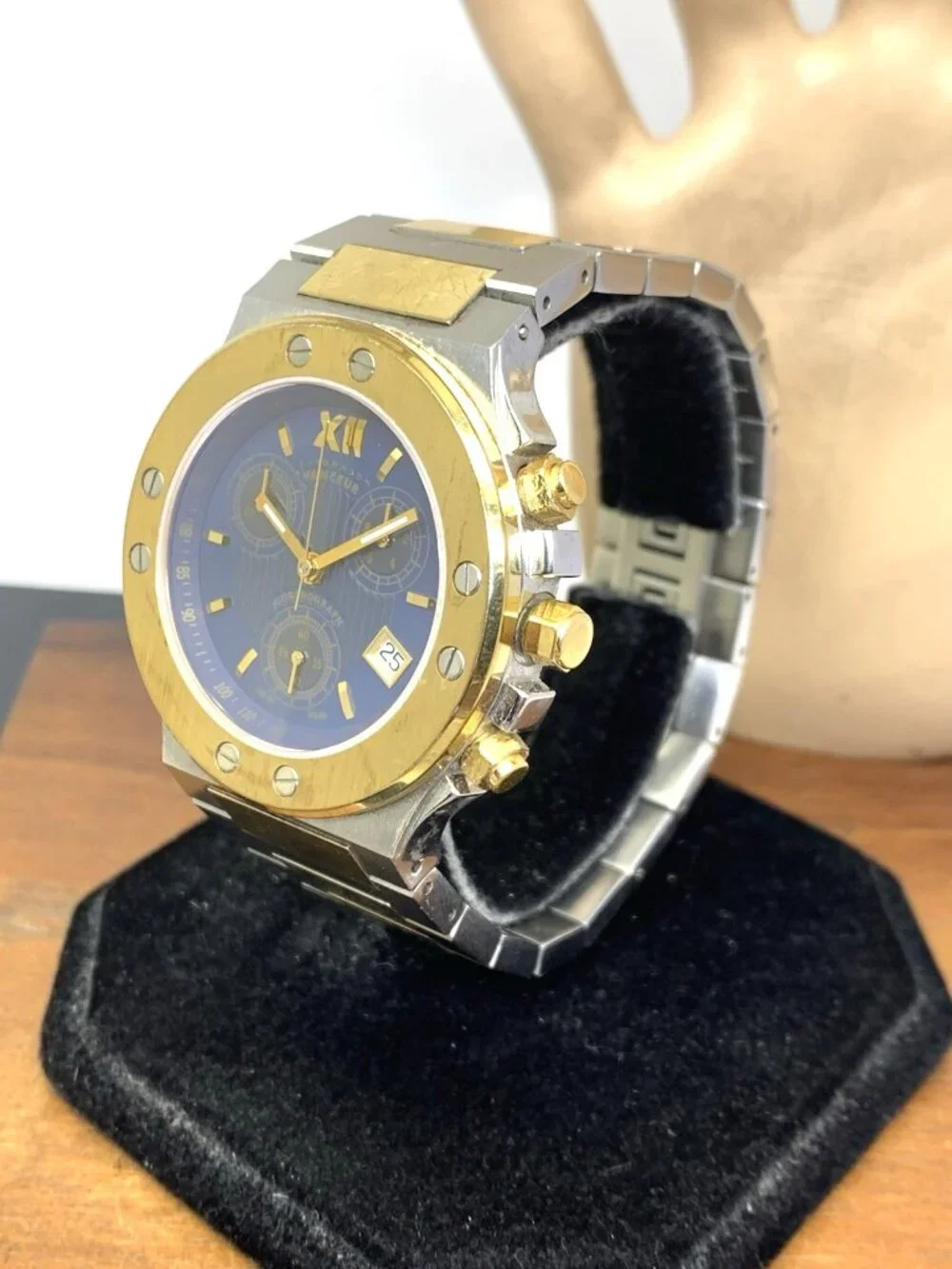 Vanceur Men's Watch Royal Castle Swiss Quartz Chronograph Blue Dial 2-Tone Steel